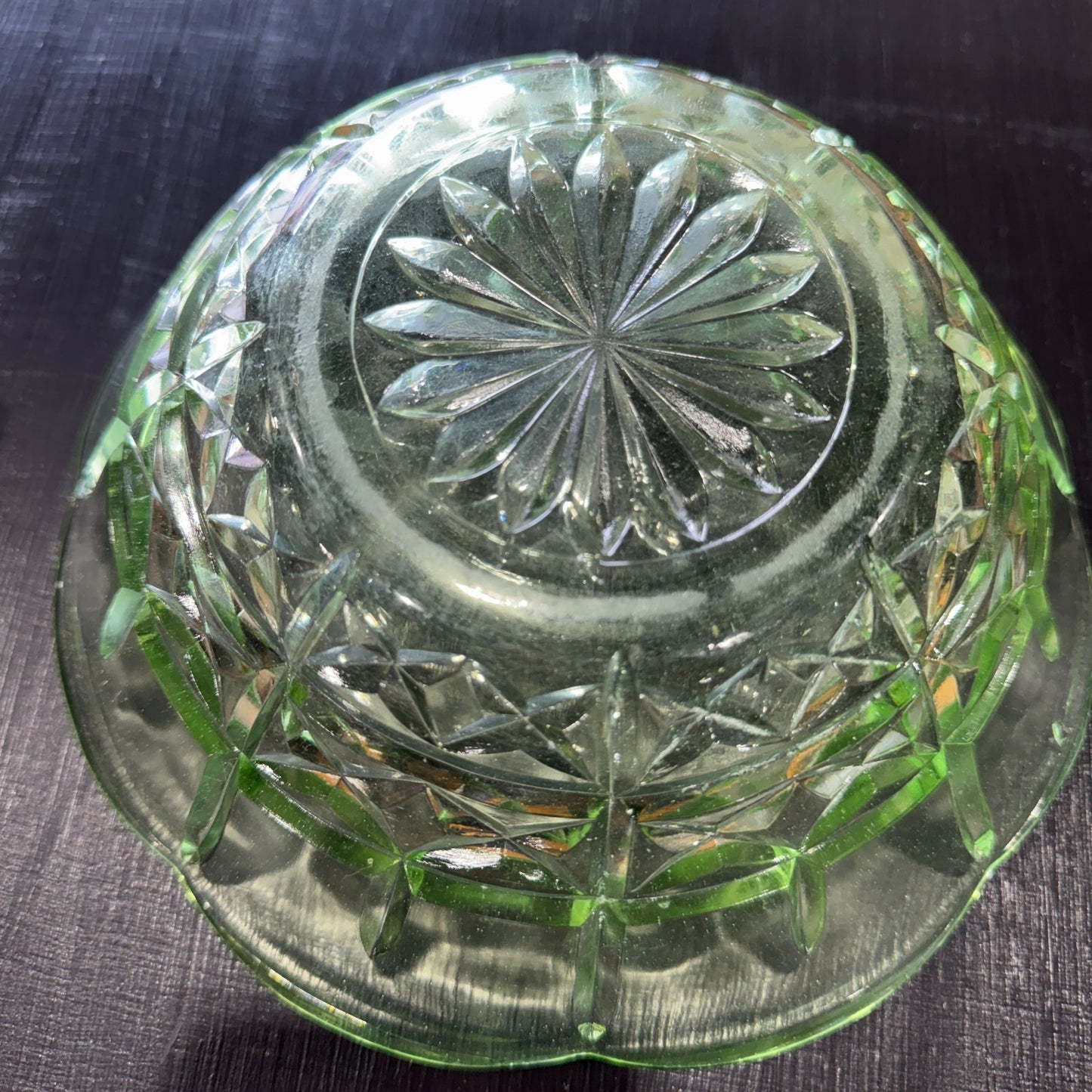 1930s, Australian Green Depression Uranium Glass Large Salad Bowl - 20cm.