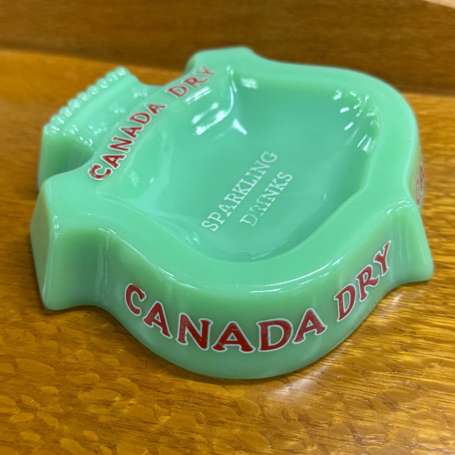 1960s CANADA DRY 'Sparkling Drinks' - Advertising Ashtray - Green Milk Glass -