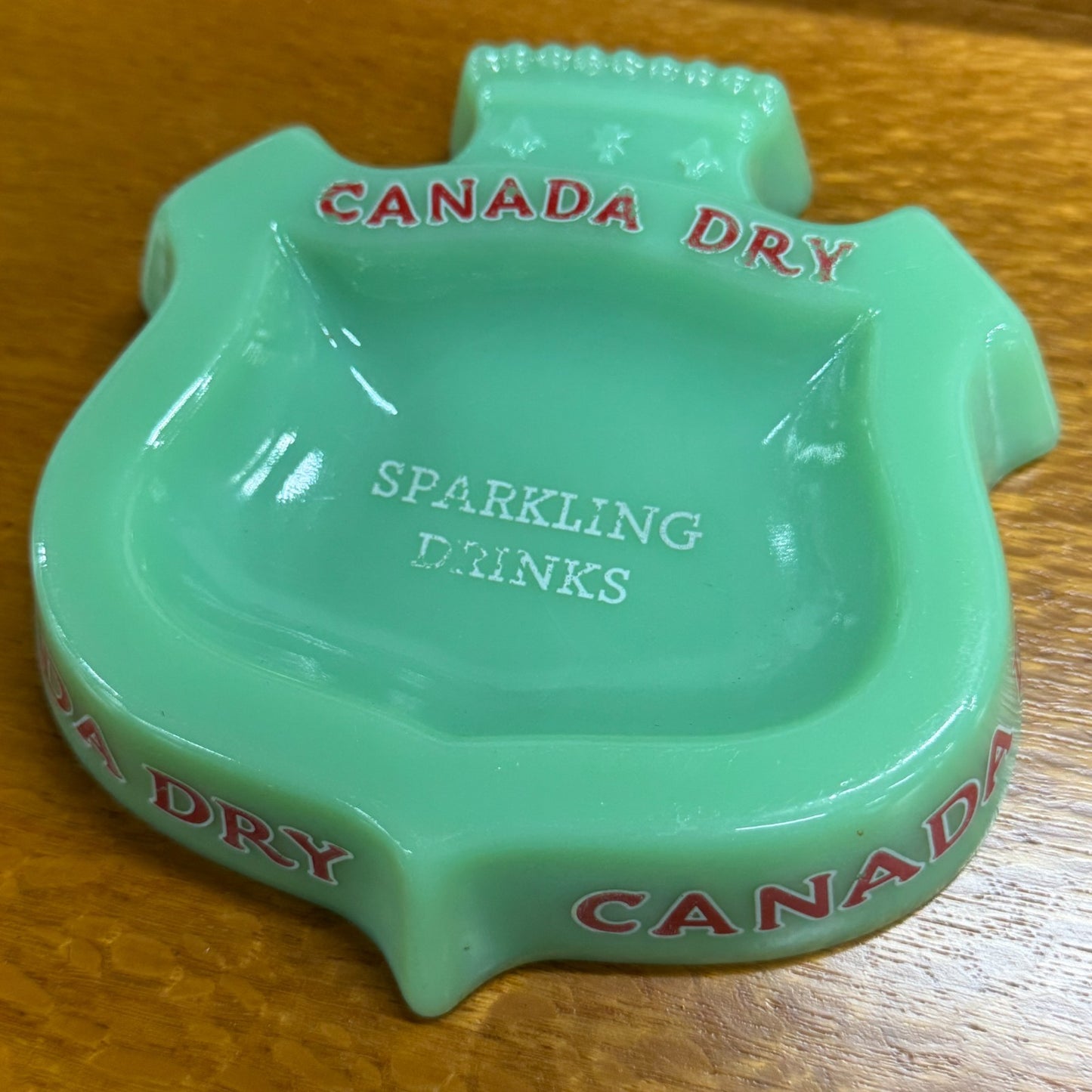 1960s CANADA DRY 'Sparkling Drinks' - Advertising Ashtray - Green Milk Glass -