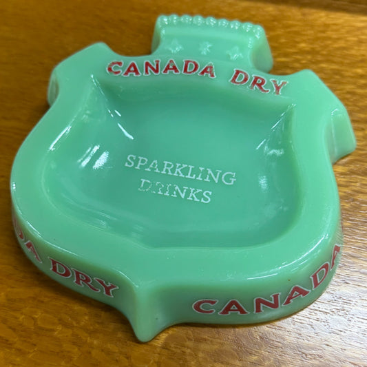 1960s CANADA DRY 'Sparkling Drinks' - Advertising Ashtray - Green Milk Glass -