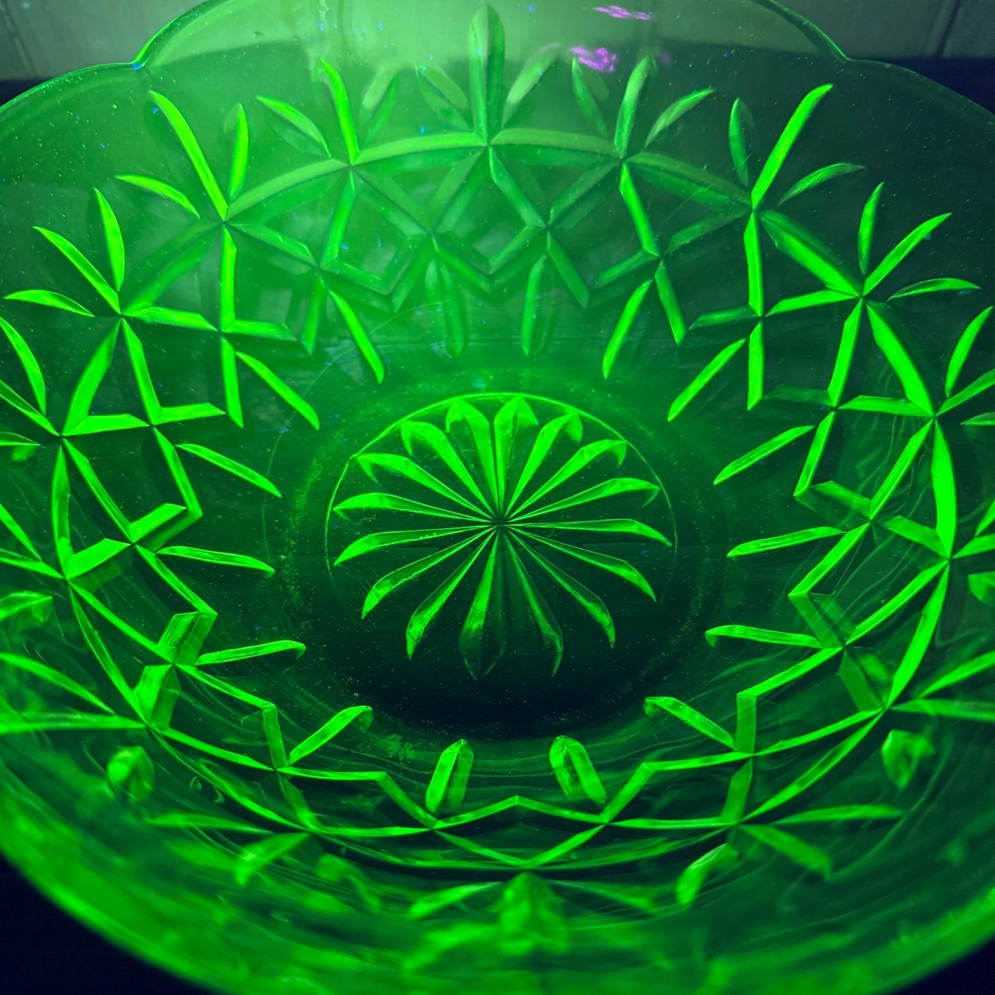 1930s, Australian Green Depression Uranium Glass Large Salad Bowl - 20cm.