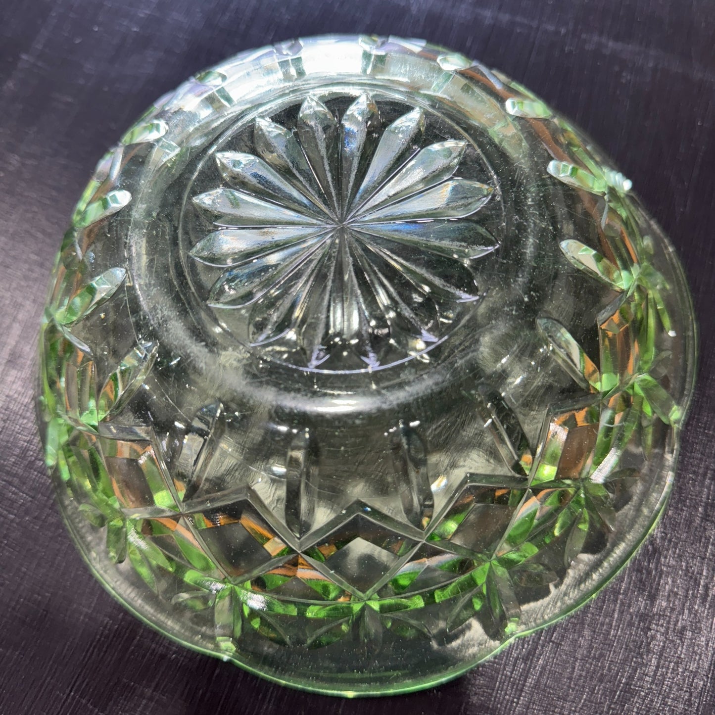 1930s, Australian Green Depression Uranium Glass Large Salad Bowl - 20cm.