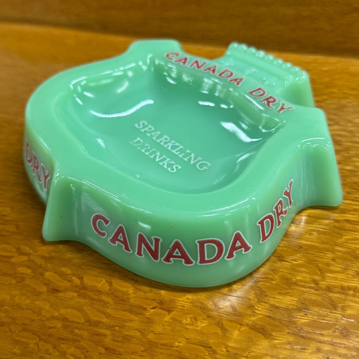 1960s CANADA DRY 'Sparkling Drinks' - Advertising Ashtray - Green Milk Glass -