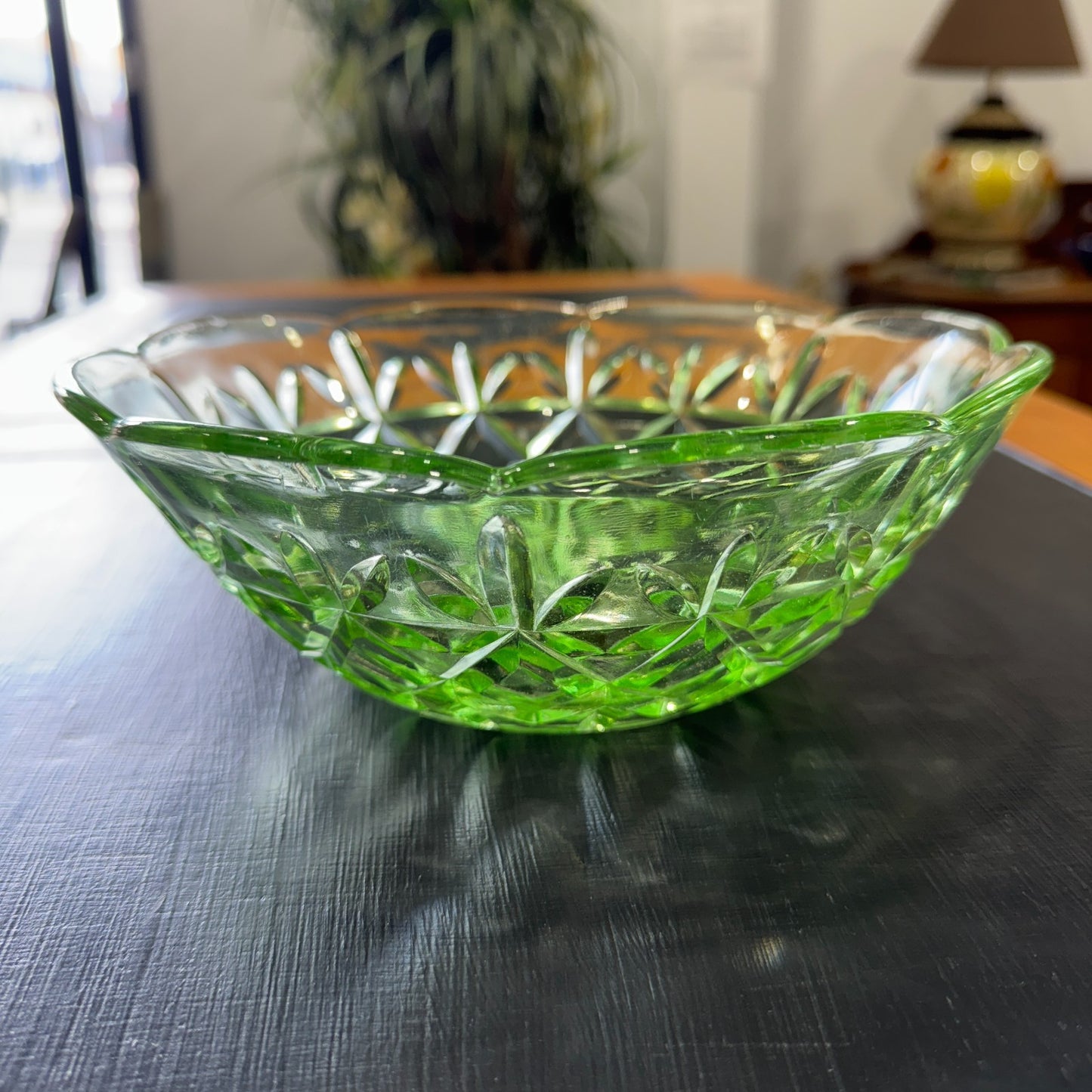 1930s, Australian Green Depression Uranium Glass Large Salad Bowl - 20cm.